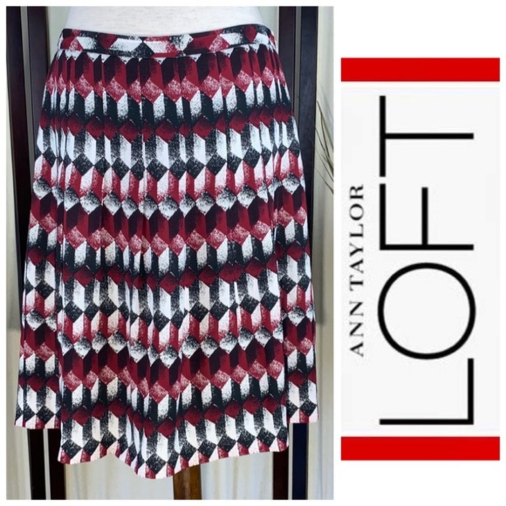 Ann Taylor LOFT red, black & white geometric skirt